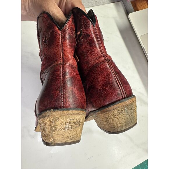 Dingo Adobe Rose Distressed Red Leather Short Western Cowboy Boots, Size 7 - Picture 9 of 14